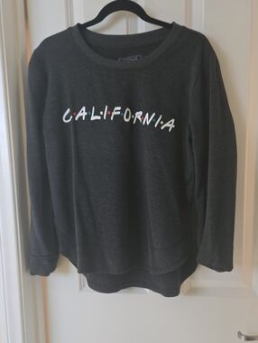 State of Mind Dark Gray 'California' Crewneck Sweater with Multicolor Accent